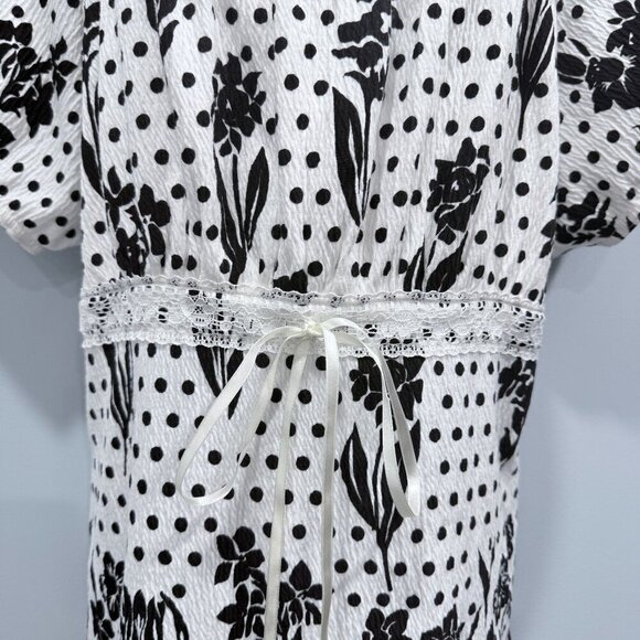 Dressbarn Polka Dot Floral Gauze Tunic Top Peasant Boho B & W Womens 18/20 - Picture 3 of 11